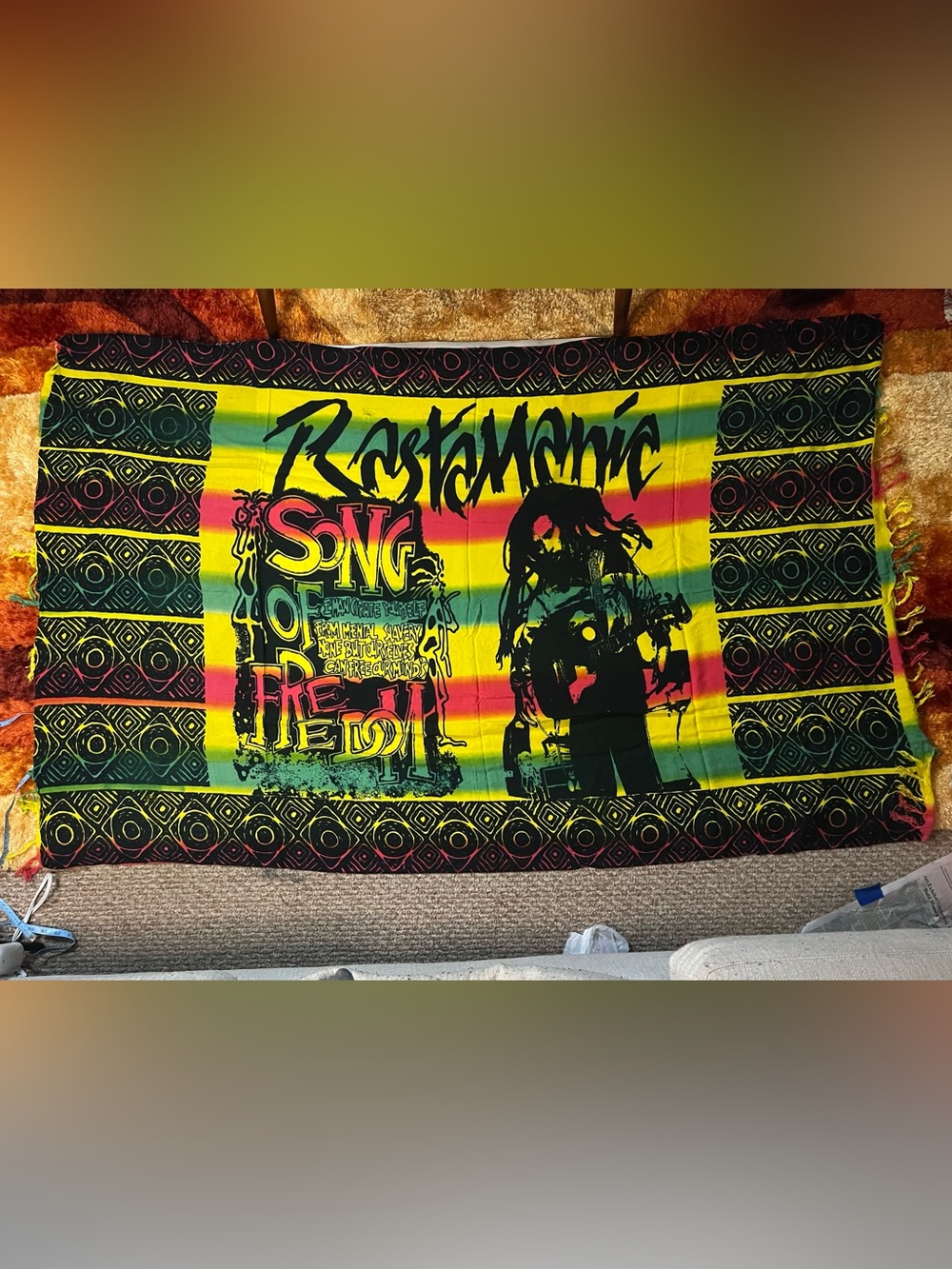 Rastamanic "Song of Freedom" Rasta Tapestry - Yellow, Green, Red, Black bob Marl
